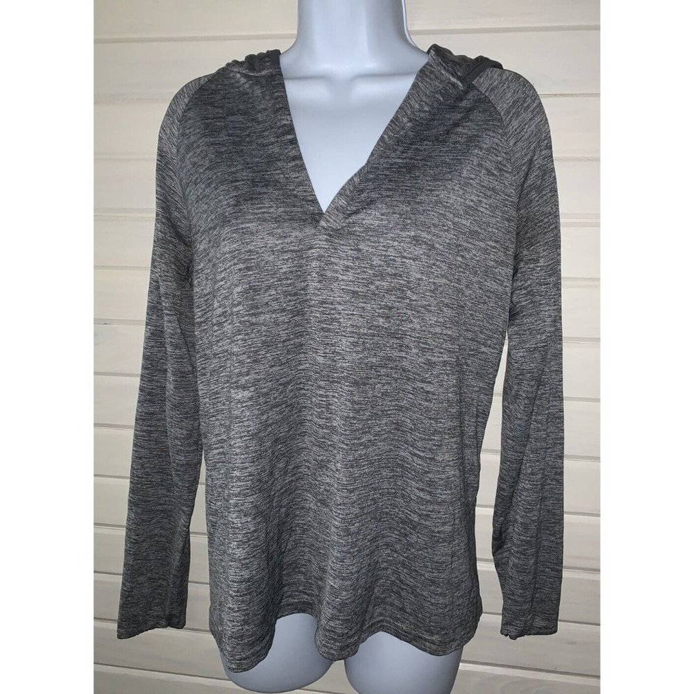UNDER ARMOUR Sz MEDIUM Heat Gear UA Hooded Shirt Shoodie L/S Pullover Gray EUC